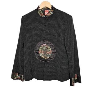 APRIL CORNELL Tang Jacket Womens Med Mandarin Collar Frog Buttons Satin Dragon